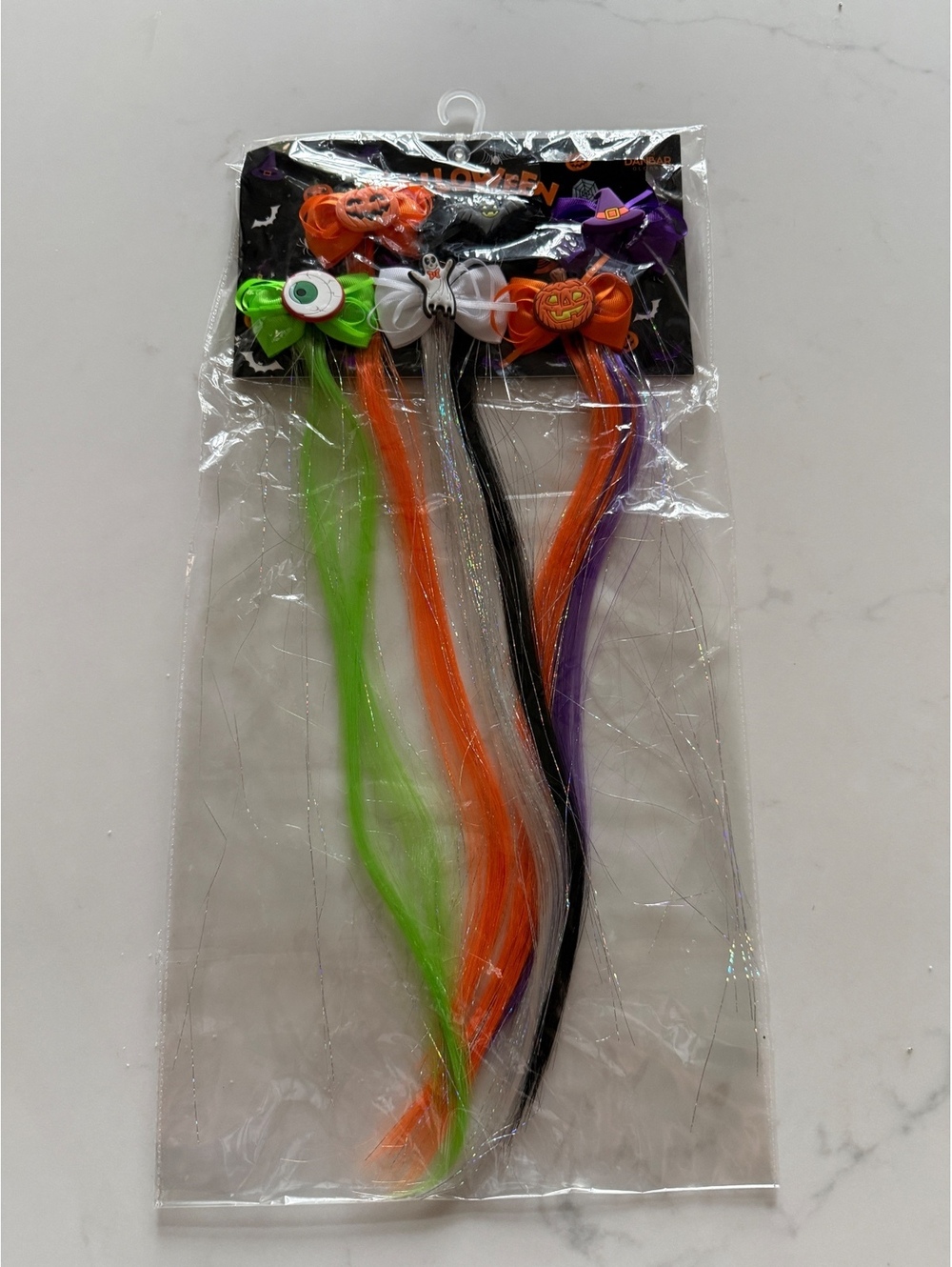 Halloween Themed Hair Clips with Colorful Ribbon Tails - Pack of 6